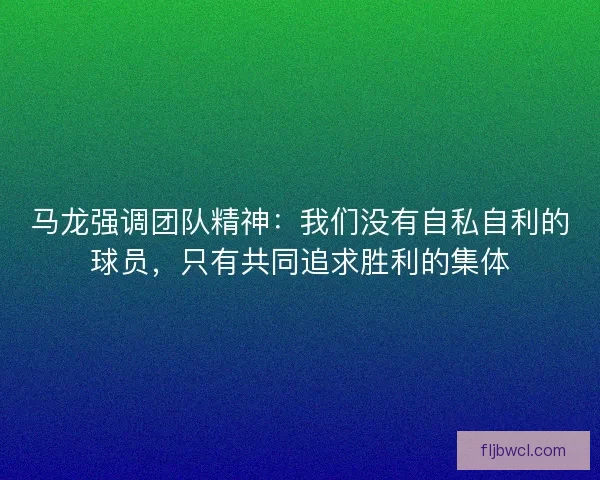 马龙强调团队精神：我们没有自私自利的球员，只有共同追求胜利的集体